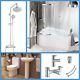 P Shaped Bathroom Suite 1700 Bath BTW Toilet WC Basin Taps & Shower Complete