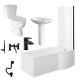 P Shaped Shower 1700 Bathroom Suite C/W Black Taps Bath Shower Mixer