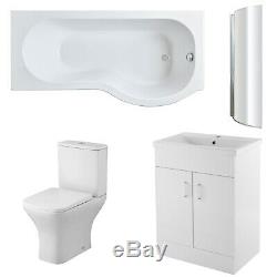 Premier Ava Complete Furniture Suite with 600mm Vanity Unit and P-Shaped Shower
