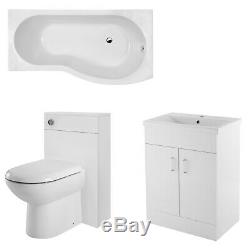 Premier Eden Complete Furniture Bathroom Suite with B-Shaped Shower Bath 1700mm