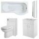 Premier Eden Complete Furniture Bathroom Suite with P-Shaped Shower Bath 1700mm