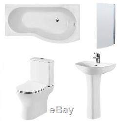Premier Freya Complete Bathroom Suite with B-Shaped Shower Bath 1700mm Right H