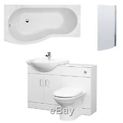 Premier Mayford Complete Furniture Bathroom Suite with B-Shaped Shower Bath 1700