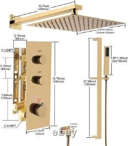 QISHENG Slide Bar Thermostatic Shower System Gold 10 Square Head