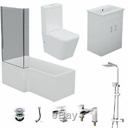 RH L Shaped Shower Bath Toilet Vanity Unit Complete Bathroom Suite Desner