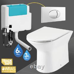 RIMLESS Back To Wall Toilet WC Soft Close Pan BTW Concealed Cistern Flush Chrome