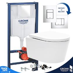Rimless D Wall Hung Toilet Pan, Seat & GROHE 1.13m Concealed Cistern Frame WC