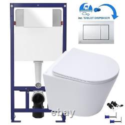 Rimless ECO Wall Hung Toilet Pan, Seat & 1.12m Concealed WC Cistern Frame Unit
