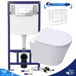 Rimless Wall Hung Toilet & 1.12m Concealed WC Cistern Frame Gloss Chrome Plate