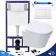 Rimless Wall Hung Toilet & 1.12m Concealed WC Cistern Frame Gloss White Plate