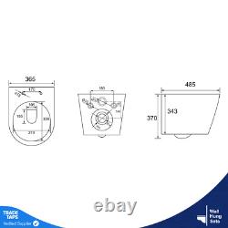 Rimless Wall Hung Toilet & 1.12m Concealed WC Cistern Frame Gloss White Plate