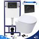 Rimless Wall Hung Toilet & 1.12m Concealed WC Cistern Frame Matt Black Plate
