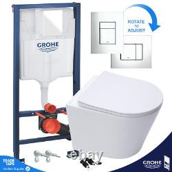 Rimless Wall Hung Toilet Pan, Seat & GROHE 1.13m Concealed Cistern Frame WC