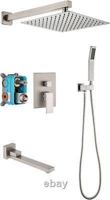 Tub Shower Faucets Set Complete with Pre-Embedded Valve, 10-Inch Square Waterfal