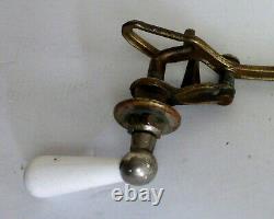 Vintage Toilet Flush Handle White Porcelain & Brass lever Complete GREAT Shape