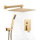 WSS01D 12 Rainfall Shower Head Complete System with Rough-in Valve Brush Gold